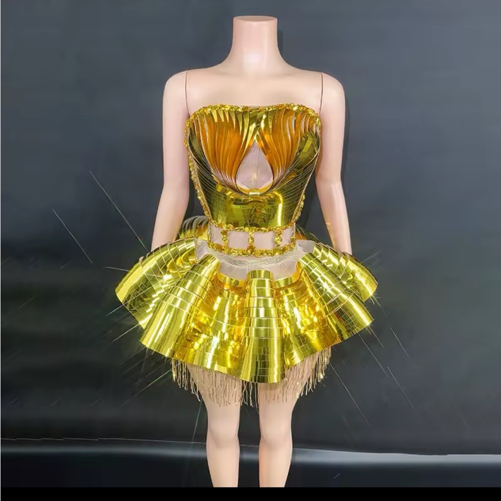 Gold Metallic Strapless Dress - Small